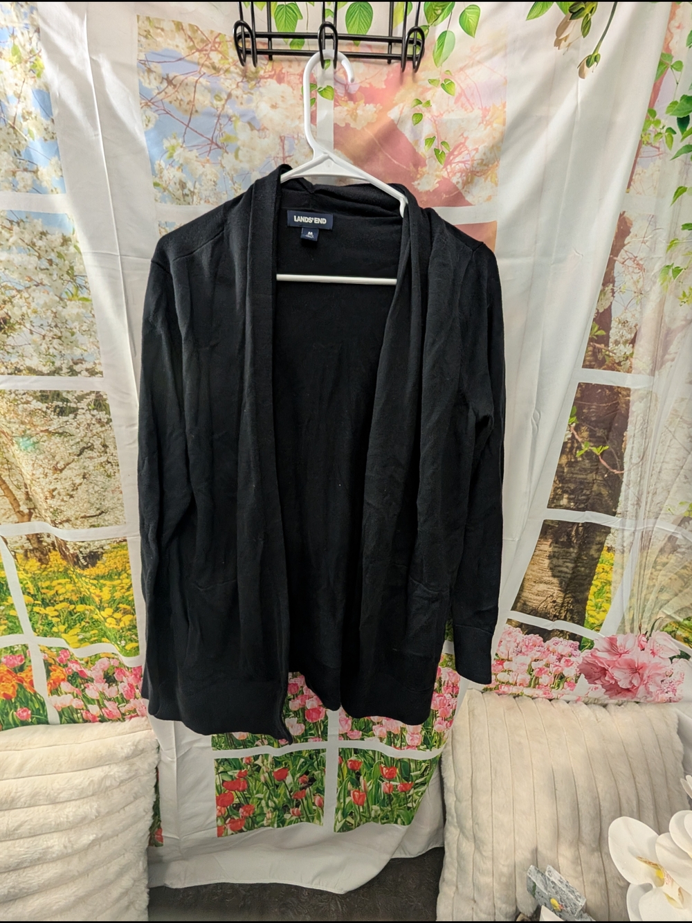 Lands' End Women's Black Open-Front Cardigan Sweater